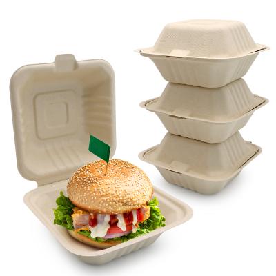 China Water And Oil Resistant Sugar Cane Bagasse Takeaway Dinnerware Burger Boxes Biodegradable And Compostable Te koop