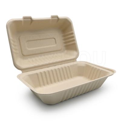 China 900ml Bagasse Waterproof Greaseproof Microwavable Eco Friendly Catering Lunch Box Biodegradable Paper Te koop