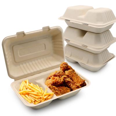 China 100% Compostable Biodegradable Bagasse Takeout Container Sugar Cane Bagasse Food Box Te koop