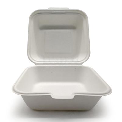 China Biodegradable Compostable Within 90 Day 450ml Sturdy 6 Inch Heatable Biodegradable Bagasse Hamburger Packaging Box Takeout Paper for sale