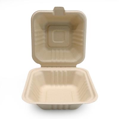 China Clamshell Biodegradable Bagasse Hamburger Takeout Box 6 Inch 100% Biodegradable Food Boxes Te koop