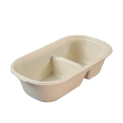 China water repellent & 2 compartment oil-repellent salad bowl with lid disposable and compostable bamboo bagasse biodegradable pulp molded sugar cane pulp for sale