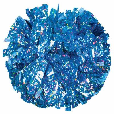 China Solid Color 6 Inch Stick Grip Laser Pom Poms Metallic Blue Cheerleading Poms for sale