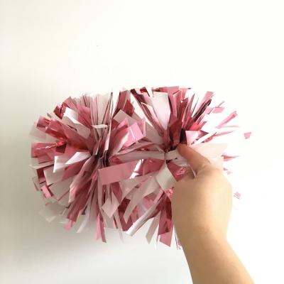 China Solid color 4 inch 2 color cheer pom metallic white and pink mixed poms from cheerleading factory for sale