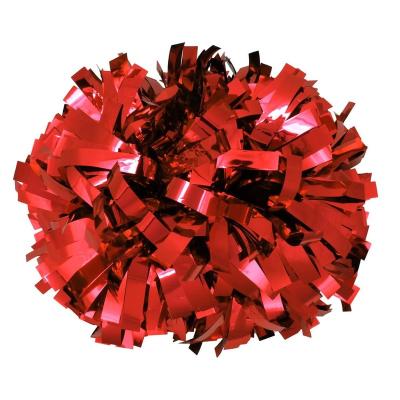 China Solid Color 1000 4 Inch Flames With Stick Handle Red Metallic Cheerleading Pom Poms for sale