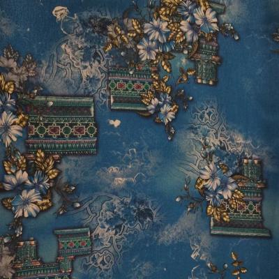 China Anti-static imitated silk fabric factory printed large pattern cheongsam garment fabric for sale