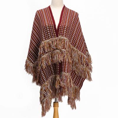 China Warm Multilayer Tassels Knitted Wholesale Cotton Shawl for sale