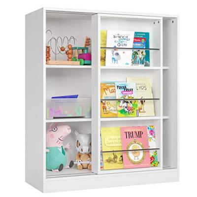 China Best Selling Modern Wooden Kids Wooden Children's MDF Rack Book Shelf Storage Rack Floor Black White Customize OEM Wall Painting Style for sale