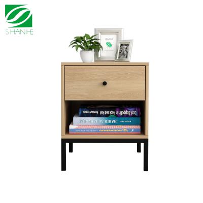 China Shanhe Walnut Wooden Bed Side Nightstand Solid Wood Table For Bedroom for sale