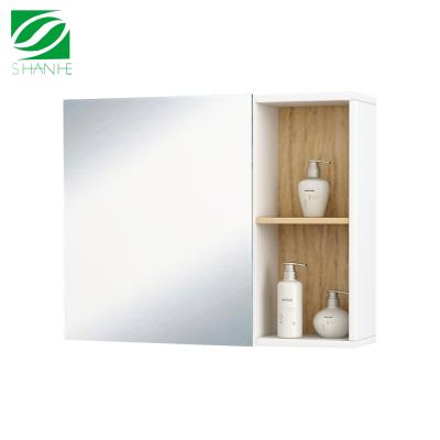 China Shanhe Modern Bathroom MDF Wall Mounted White Wood Mirror Medicine Storage Cabinet for sale