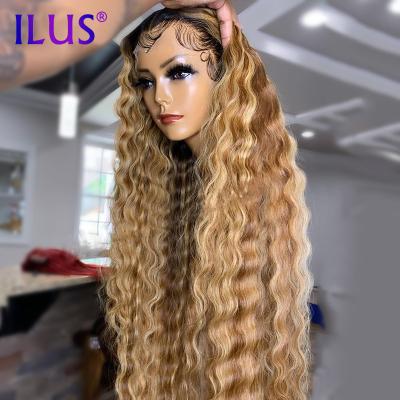 China Transparent Deep Wave HD Lace Hair Wigs Ombre Blonde Colored Brazilian Deep Wave 360 ​​Full Lace Front Human Hair Wigs For Women for sale