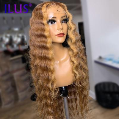 China Deep Wave Deep Wave Ombre Blonde Colored 360 Full Lace Human Hair Wigs Brazilian HD Transparent Color Women Human Hair Wigs For Lace for sale