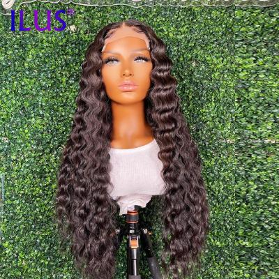 China Free Shipping HD Color Women Deep Wave 200 Lace Front Human Hair Wigs For Hot Selling Deep Wave Wig 30Inch Black Color Full Lace Front Wigs for sale