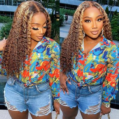 China Swiss Lace HD Lace Front Wigs 4/27 Blonde Highlight Colored Bob Water Curly Full Lace Human Hair Wigs Natural Hairline Wigs For Black Women for sale