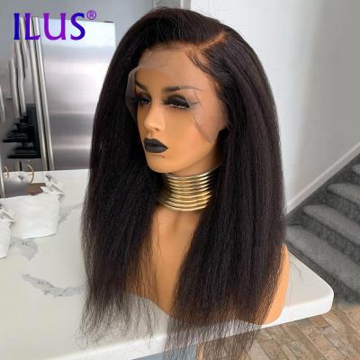 China Afro Kinky Curly Straight Human Hair Lace Front Wig Natural Black Straight Curly Silky Straight Colored Human Hair Plucked Virgin Hair For Women for sale