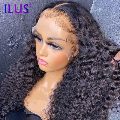 China 13x6 HD Full Curl Human Hair Lace Front Wig Black Color PrePlucked Deep Curly 360 Lace Front Wig With Baby Hair Closure Wig for sale