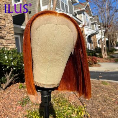 China 100% Baby Hair Silky Straight Bob Wig Brazilian Virgin Hair 13x4 HD Bob Lace Front Wig Orange Ginger Colored Bob Wig For Wave Hair for sale