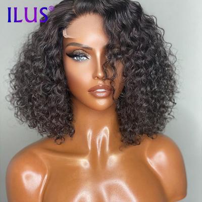 China Swiss Lace 250 Density Human Hair Wig 4x4 Curly Curly Short Bob Black Colored Brazilian Hair HD Lace Frontal Wig Wholesale HD Full Lace Wig for sale