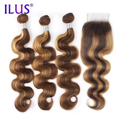 China Body Wave Highlight Colored 5x5 To Lace Closure With Ombre Brazilian Hair Bundles Remy Body Wave Human Hair Bundles With Closure for sale