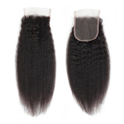 China Wholesale 8-22 Inch 4x4 Curly STRAIGHT Lace Closure Straight Hair With Swiss Lace Yaki Remy Human Hair Straight Baby Hair Free Part for sale