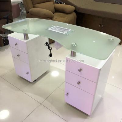 China Modern hot sale glass with exhaust fan manicure table wholesale waterproof material painting nail table for sale