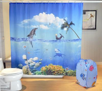 China Sustainable Meditation 3d Flat Screen Printing Fish Design Shower Curtain for sale