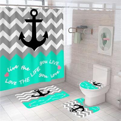 China New Anchor Design Bath Cover Shower Curtain Viable Collection Printed Toilet Cover Set for sale