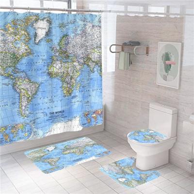 China Sustainable New Collection Printed Creative Bath Cover Shower Curtain Bath Set for sale