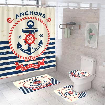 China Sustainable Fashionable Anti-Slip Printed Flannel 4pcs Bathroom Curtain Set for sale