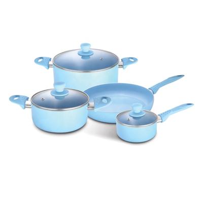 China Sustainable Cookware 2020 New Aluminum Design Pressed Cookware Set With Glass Cover For Gas And Stove for sale