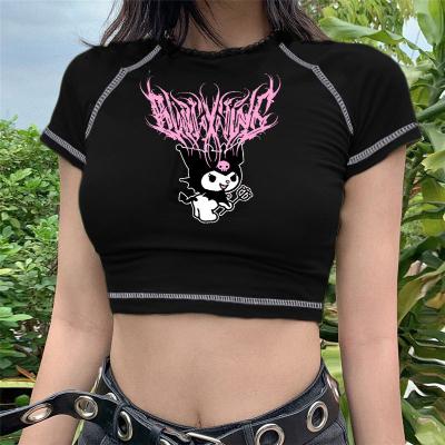 China Logo Crop Top Shirt With Custom Print QUICK DRY Contrast Stitching T Shirt Women Crop Baby Top Tee for sale