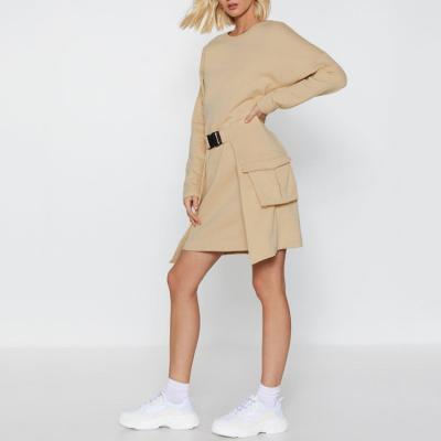 China New Design Anti-wrinkle Fashion Pocket Women Hoodie Dress Long Sleeve Hoodie Dress Simple High Quality Oversized Hoodie Dress for sale