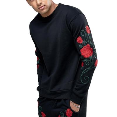 中国 Black Embroidered Rose Sleeve T-shirt Anti-pilling Sublimation Custom High Quality T-shirt Men 販売のため