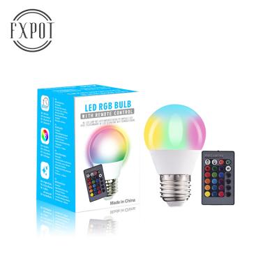 China High Efficiency FXPOT E26 E27 B22 3W Remote Control Color Changing Colorful RGB Led Light Led Smart Bulb for sale