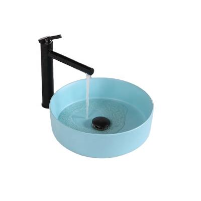 China Easy Clean Ceramic Round Wash Basin Art Luxury Color Bathroom Sinks Wash Basin for sale