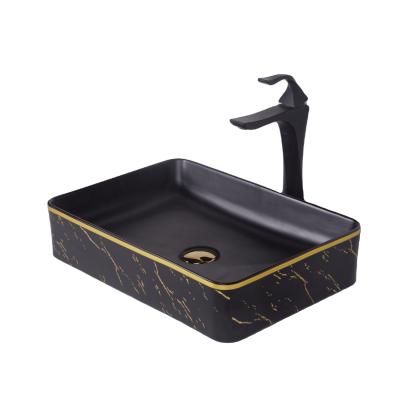 China Easy Clean Hot Sales Over Sink Countertop Gold Color Ceramic Wash Basin Sanitary Ware Basins for sale