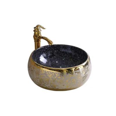 China New Lavatory Gold Designs Easy Clean Ceramic Toilet Basin Bathroom Gold Sink for sale