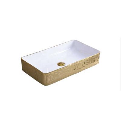 China Easy Clean Modern Ceramic Gold Color Luxury Bathroom Sinks Hand Wash Basin Sink for sale