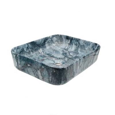 China Easy Clean Ceramic Bathroom Sinks Lavatory Square Natural Marble Sink for sale