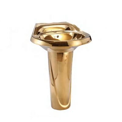 China Hot Sale Gold Retro Easy Clean Bathroom Sink Luxurious Pedestal Wash Basin for sale