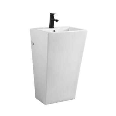 China Easy Clean Ceramic Floor Basin Rectangular Shape Bathroom Pedestal One Piece Hand Wash Basin for sale