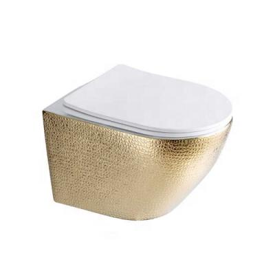 China Luxury Gold Concealed Cistern Toilet Cabinet Back To Wall Rimless Ceramic Embossed Hung Toilets Wall Toilet Design for sale