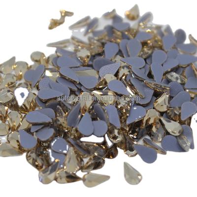 China ABTOP Flatback Flat Back Hot Fix Rhinestones Tear Drop Gold Shade For Hot Fix Patterns for sale