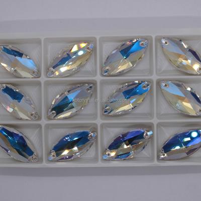 China Factory Direct Selling Flatback Flatback Oval Flat Glass Crystal Rhinestones With Holes For Wedding Dress Accessories for sale