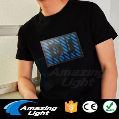 China Anti-Shrink Company Logo Light Up El Panel LED T-shirt Noise Activated EL Panel Flashing T-shirt for sale