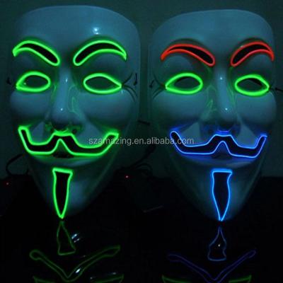 China Spot glow and fashionable waterproof EL wire, EL light cosplay mask, V mask with inverter for sale