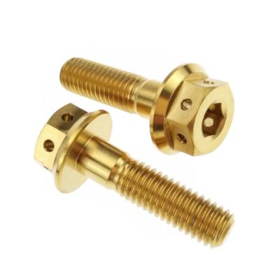 China M8 Titanium Hex Flange Titanium Head Bolts For Motorcycle Fastener Parts DIN 6923 Oxide Gold Finish for sale