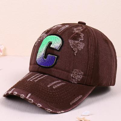 China 3D Character Towel Embroidery Logo C Sun Hat Woman Spring Distressed Baseball Cap for sale