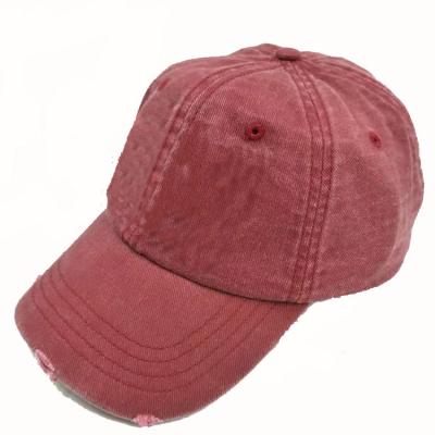 China Dongguan Character Caps Factory Custom Plain Red Dad Hat Low MOQ OEM Washed Cotton Distressed Baseball Cap for sale