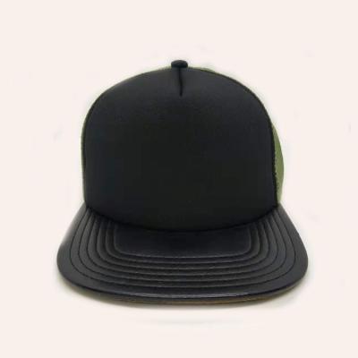 China Custom Blank Character Foam Trucker Hat With Leather Brim for sale